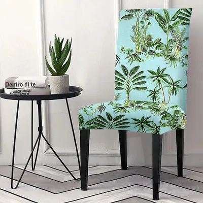 Cortina Spandex Stretchable Blue Floral Print Polyester Chair Cover (Set of 2, 4 & 6)
