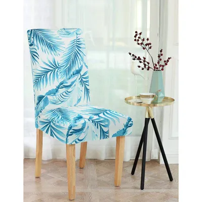 Cortina Spandex Stretchable Blue Leaf Printed Elastic Chair Cover