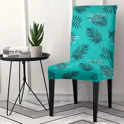 Cortina Spandex Stretchable Blue Leafy Print Polyester Chair Cover (Set of 2, 4 & 6)