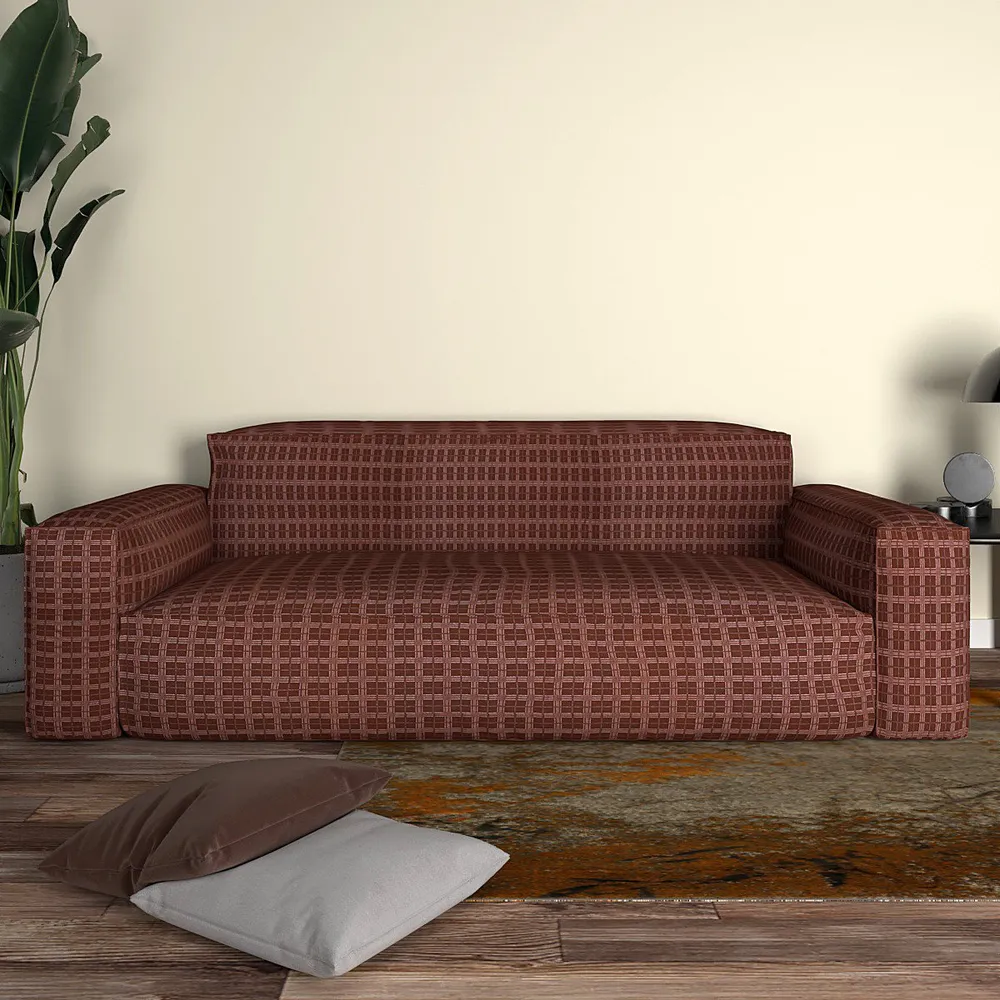Cortina Spandex Stretchable Checkered Brown Sofa Slipcover