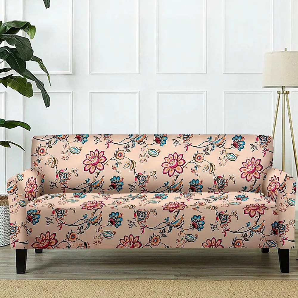 Cortina Spandex Stretchable Floral Print Beige Sofa Slipcover