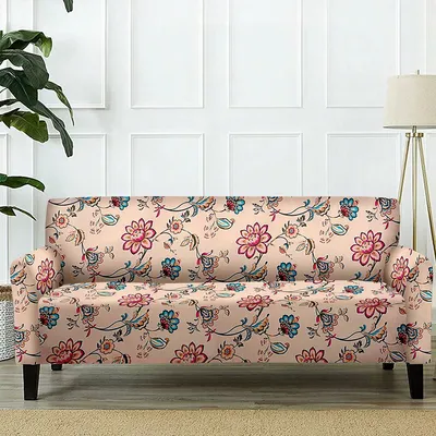Cortina Spandex Stretchable Floral Print Beige Sofa Slipcover