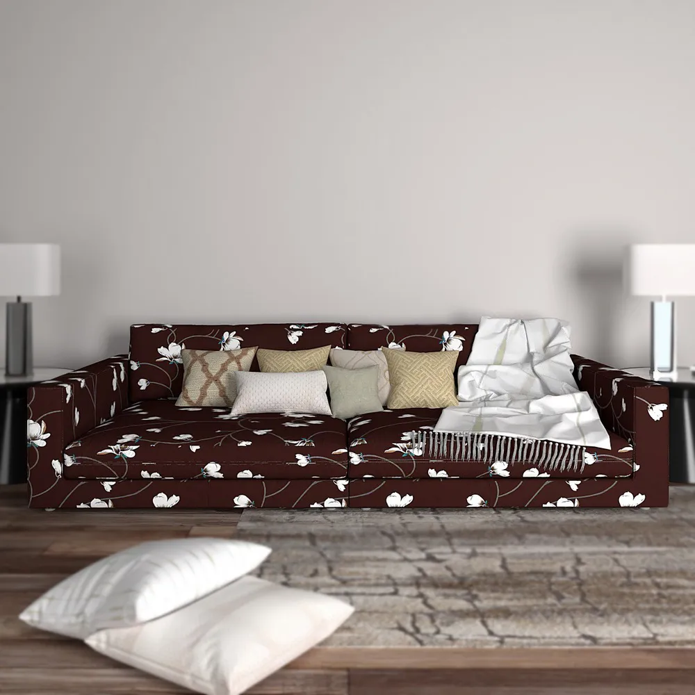 Cortina Spandex Stretchable Floral Print Brown Sofa Slip cover