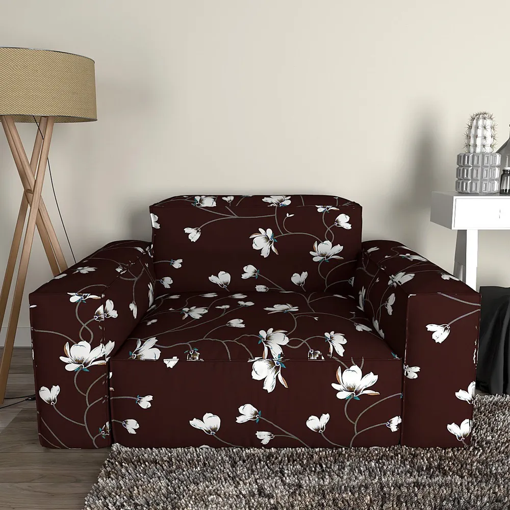 Cortina Spandex Stretchable Floral Print Brown Sofa Slip cover