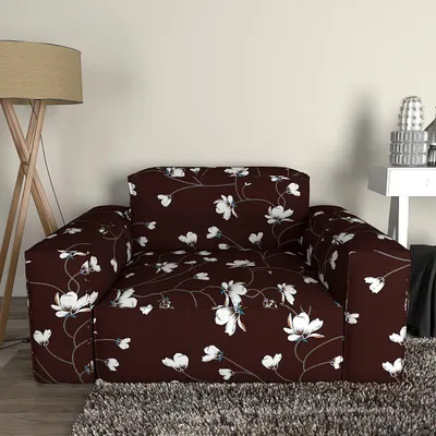 Cortina Spandex Stretchable Floral Print Brown Sofa Slip cover