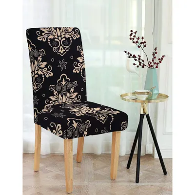 Cortina Spandex Stretchable Floral Printed Elastic Black Chair Cover