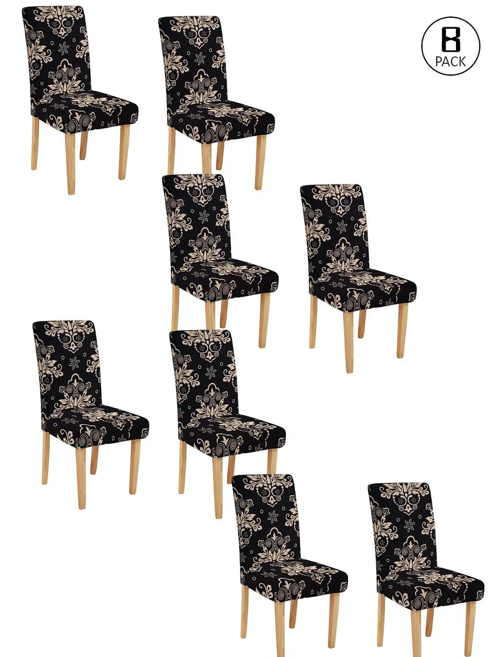 Cortina Spandex Stretchable Floral Printed Elastic Black Chair Cover