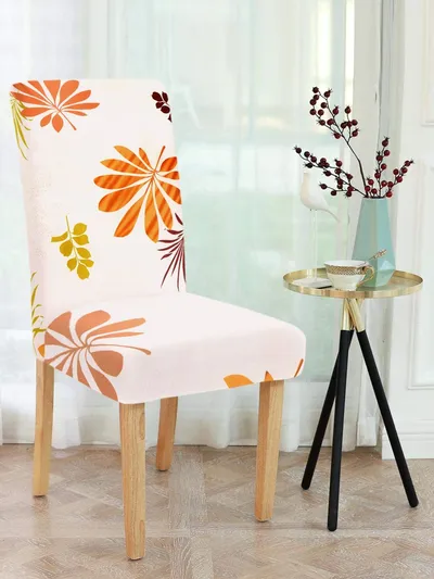 Cortina Spandex Stretchable Floral Printed Elastic White Chair Cover