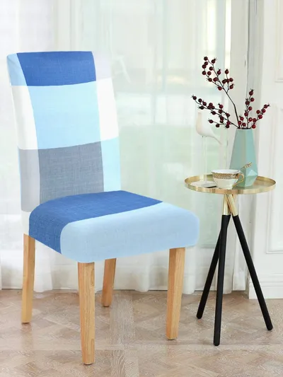 Cortina Spandex Stretchable Geometric Printed Elastic Blue Chair Cover