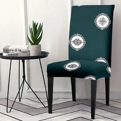Cortina Spandex Stretchable Green Floral Printed Polyester Chair Cover (Set of 1, 4 & 6)