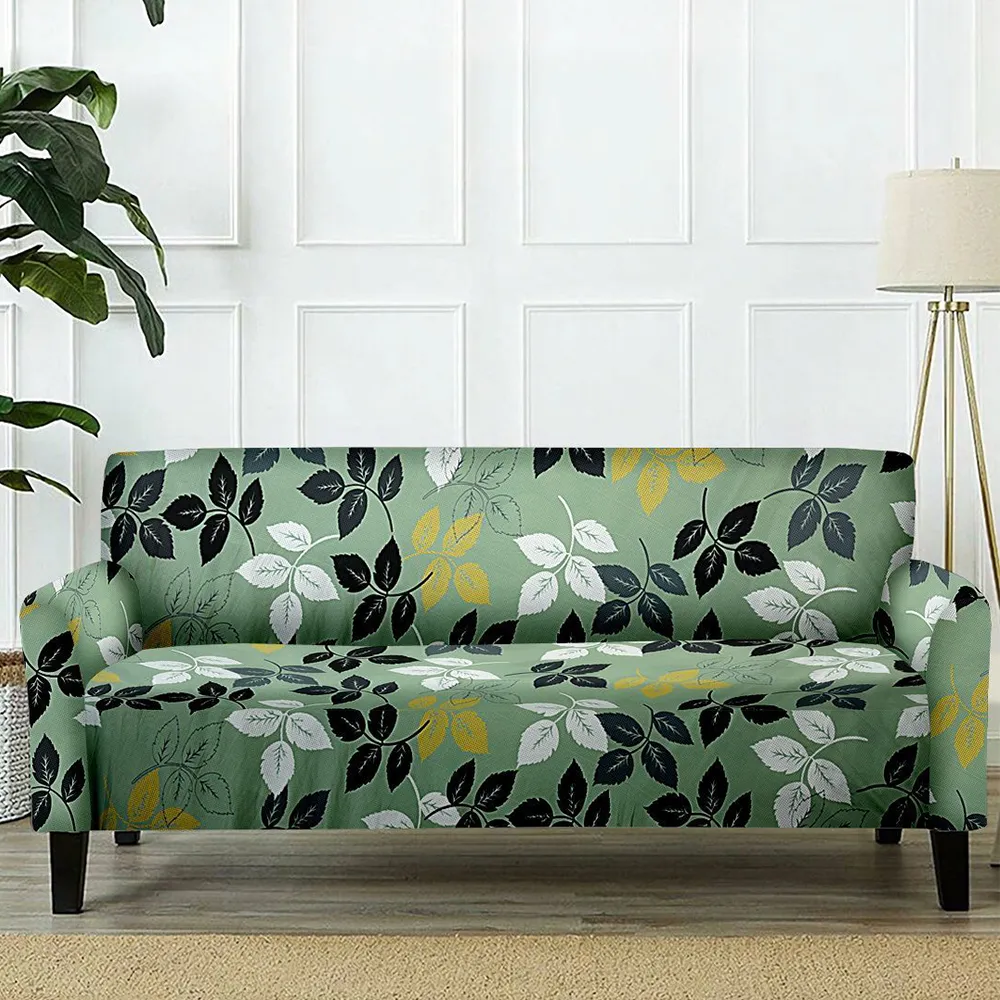 Cortina Spandex Stretchable Leaf Print Green Sofa Slipcover