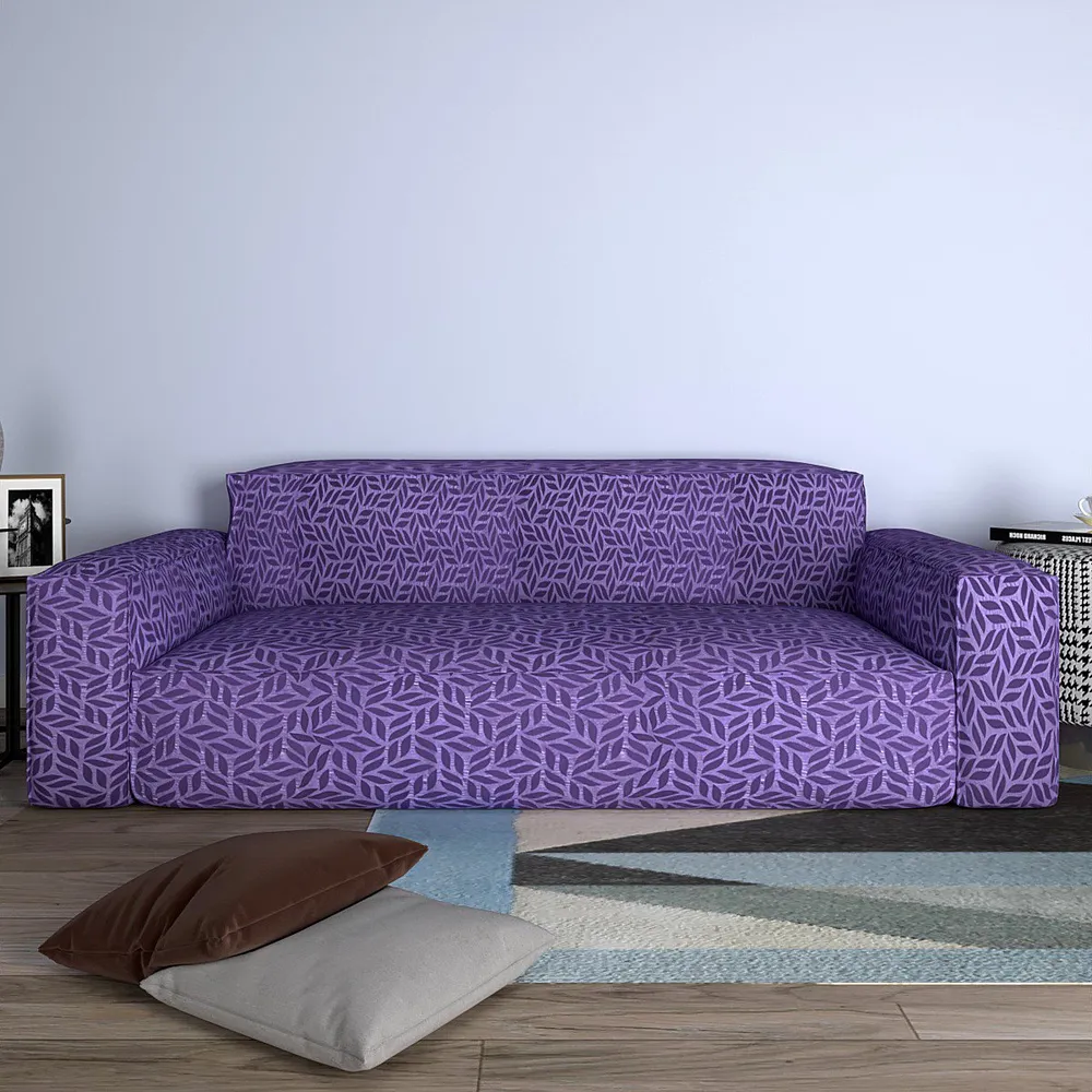 Cortina Spandex Stretchable Leaf Print Purple Sofa Slipcover
