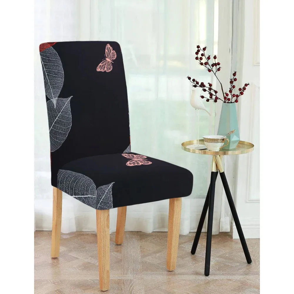 Cortina Spandex Stretchable Leaf Printed Elastic Black Chair Cover