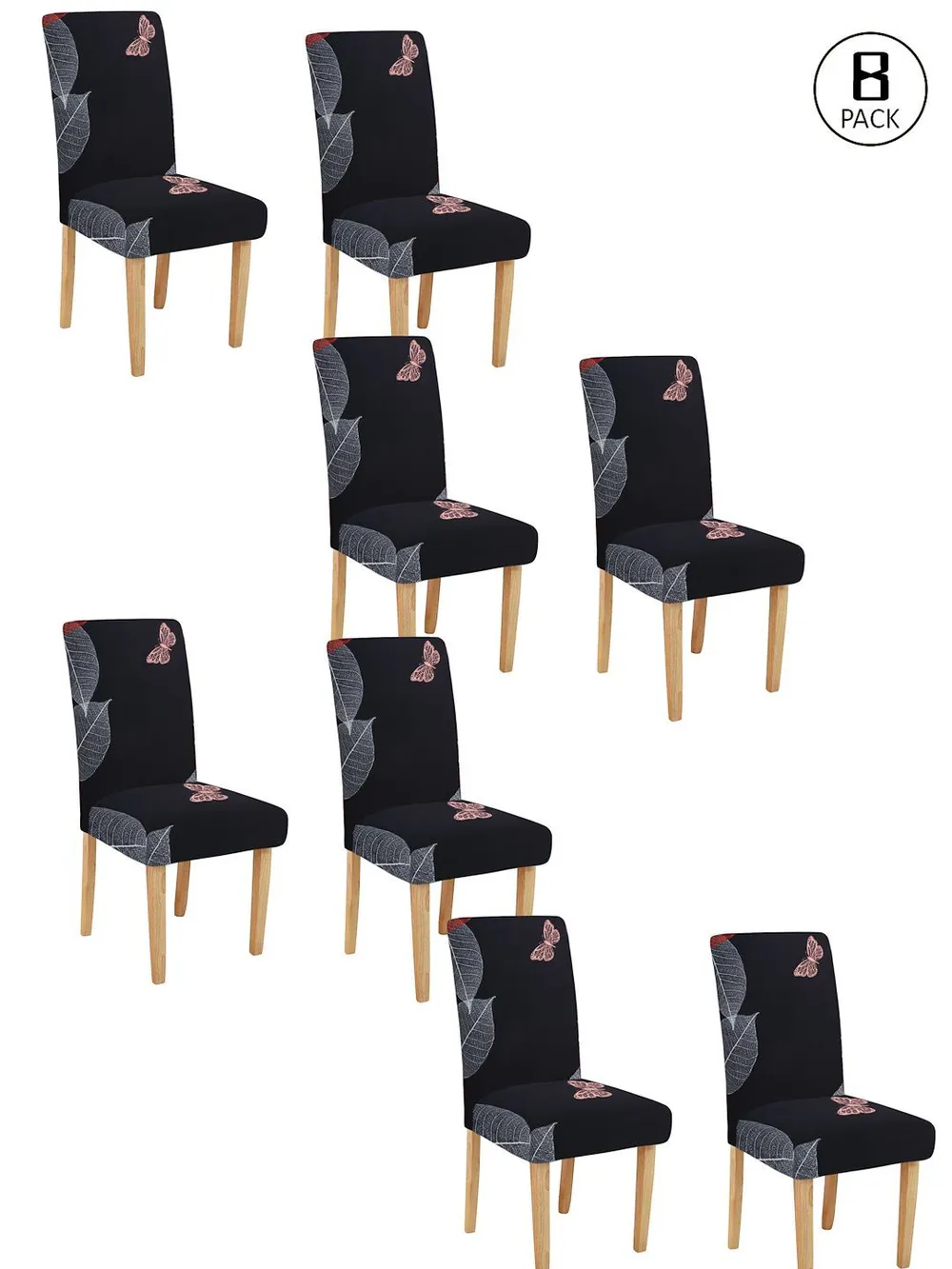 Cortina Spandex Stretchable Leaf Printed Elastic Black Chair Cover