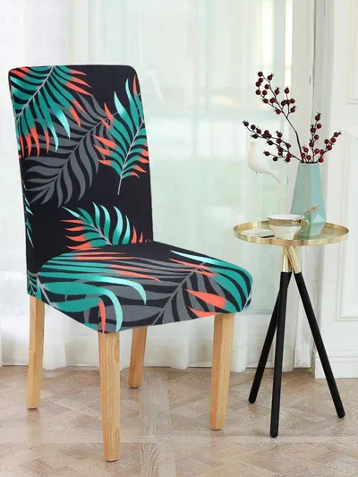 Cortina Spandex Stretchable Leaf Printed Elastic Black Chair Cover