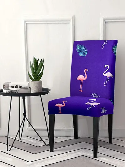 Cortina Spandex Stretchable Navy Blue Abstract Print Polyester Chair Cover (Set of 2, 4 & 6)