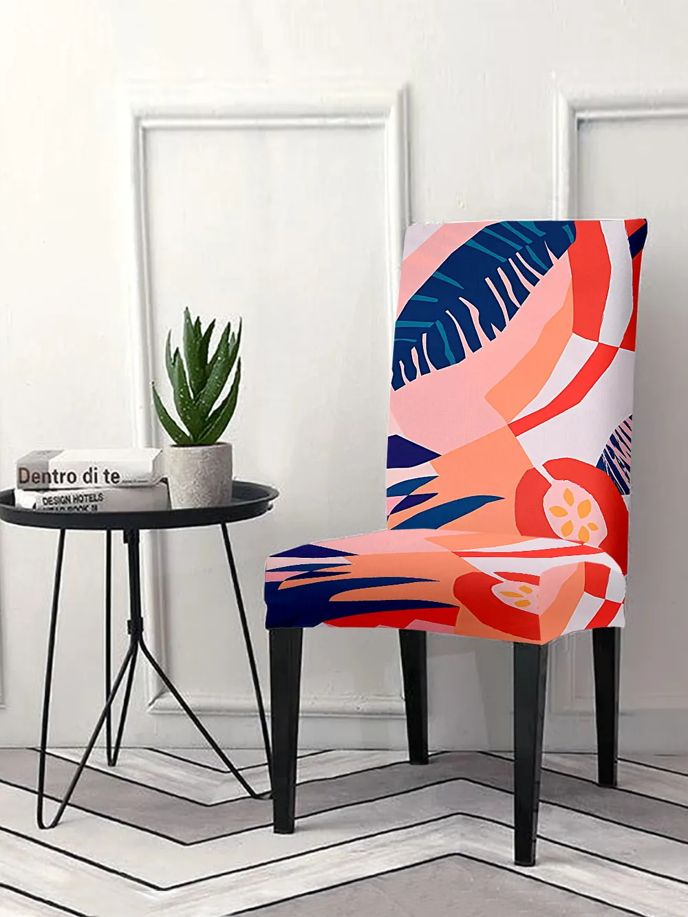 Cortina Spandex Stretchable Orange Animal Printed Polyester Chair Cover (Set of 2, 4 & 6)