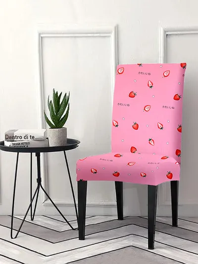 Cortina Spandex Stretchable Pink Abstract Print Polyester Chair Cover (Set of 2, 4 & 6)