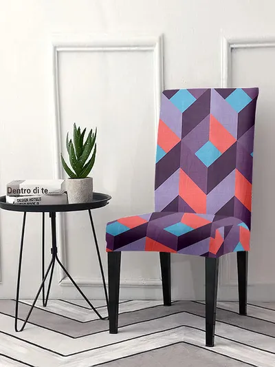Cortina Spandex Stretchable Pink Geometric Print Polyester Chair Cover (Set of 2, 4 & 6)