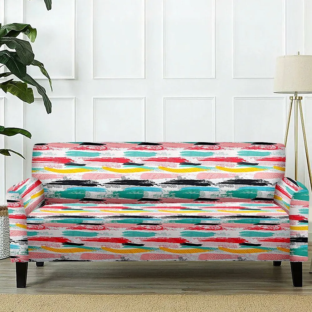 Cortina Spandex Stretchable Printed Pink Sofa Slipcover