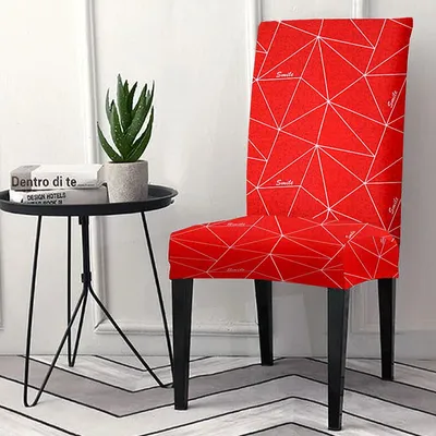 Cortina Spandex Stretchable Red Abstract Print Polyester Chair Cover (Set of 2, 4 & 6)