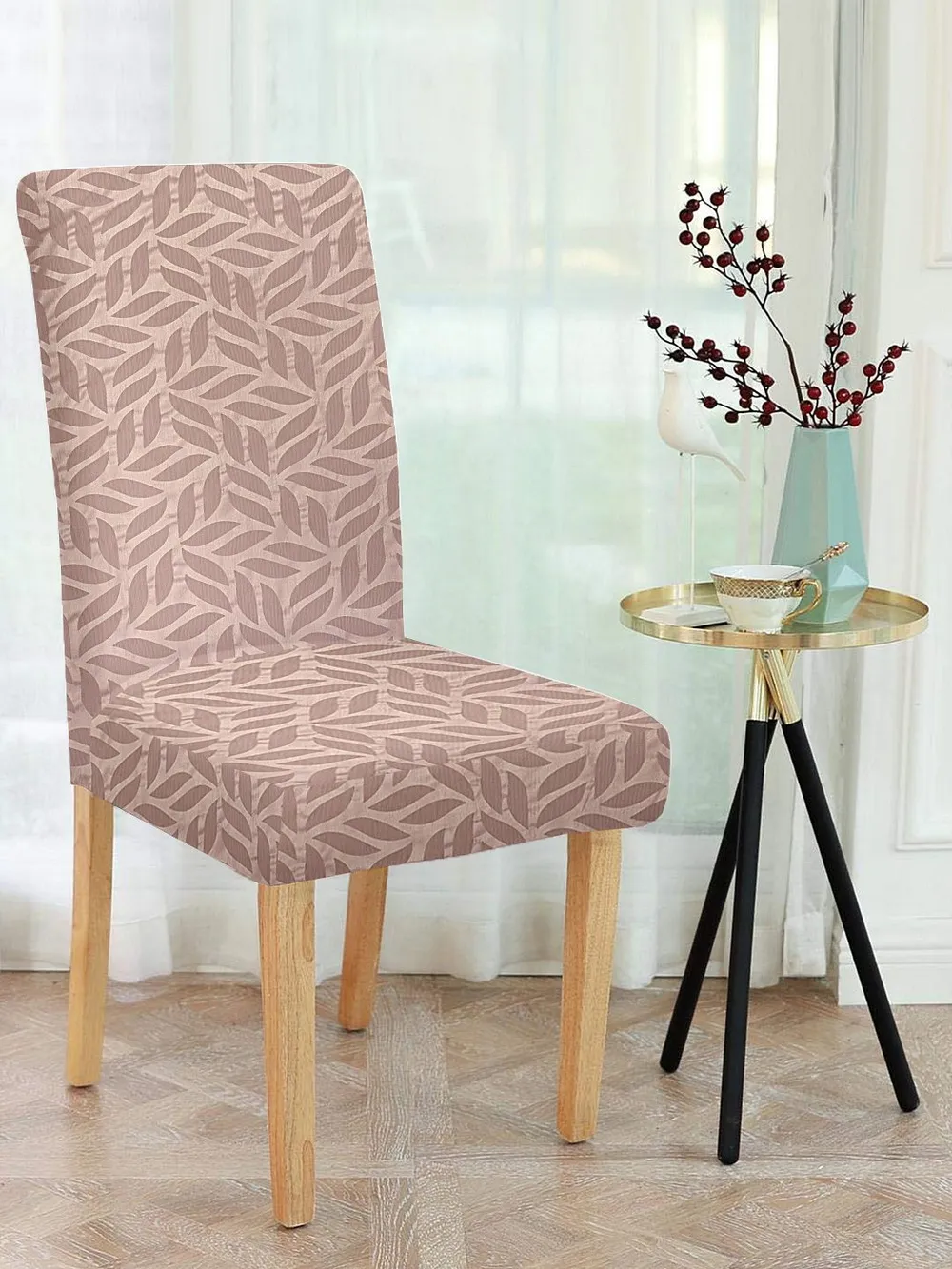 Cortina spandex Stretchable Solid Printed Pink Chair Cover