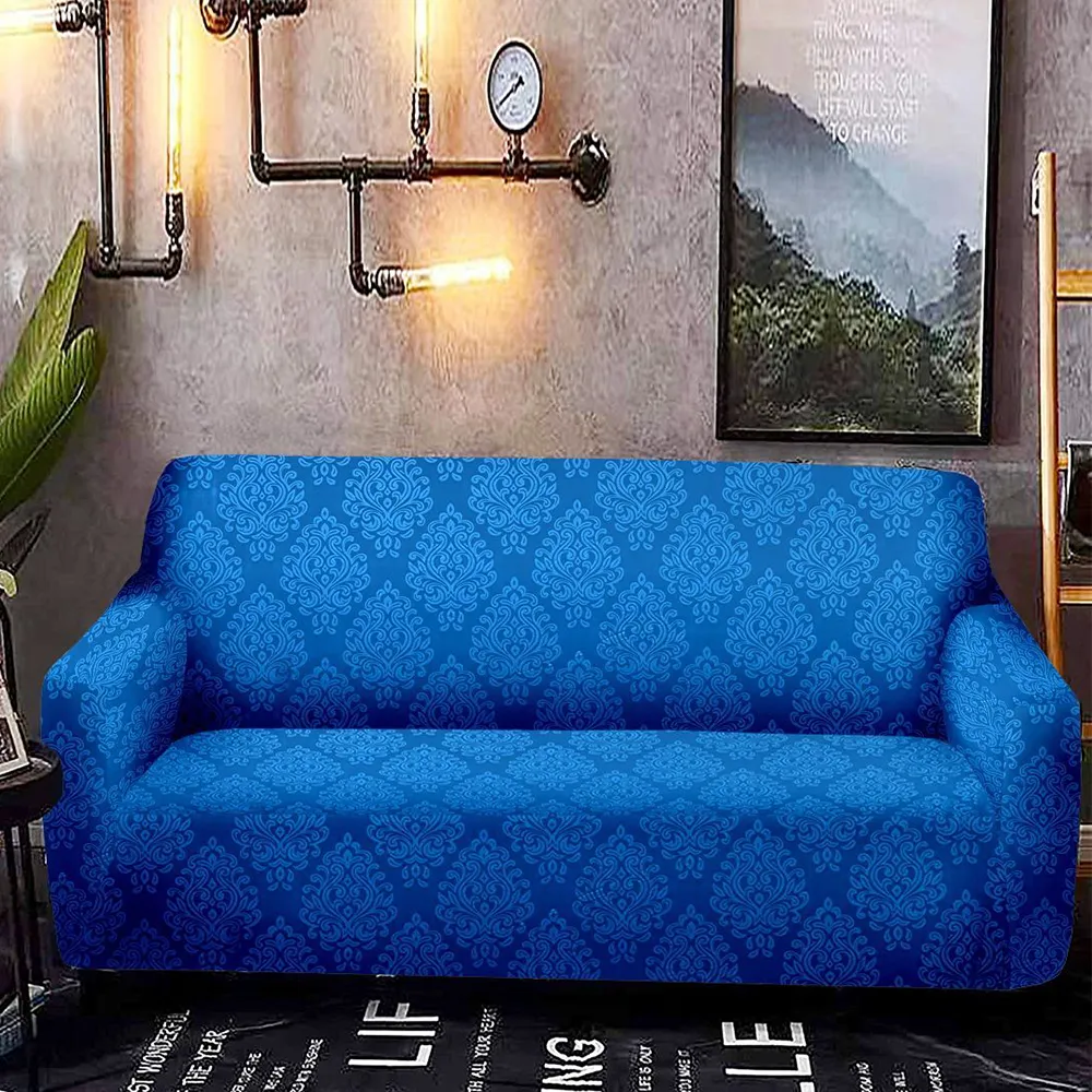 Cortina Spandex Stretchable Traditional Motif Blue Sofa Slip cover