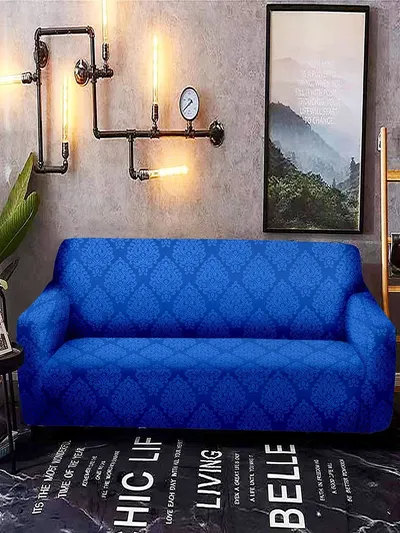 Cortina Spandex Stretchable Traditional Motif Blue Sofa Slipcover