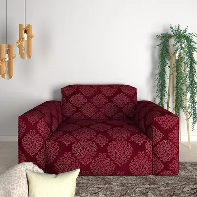 Cortina Spandex Stretchable Traditional Motif Maroon Sofa Slip cover