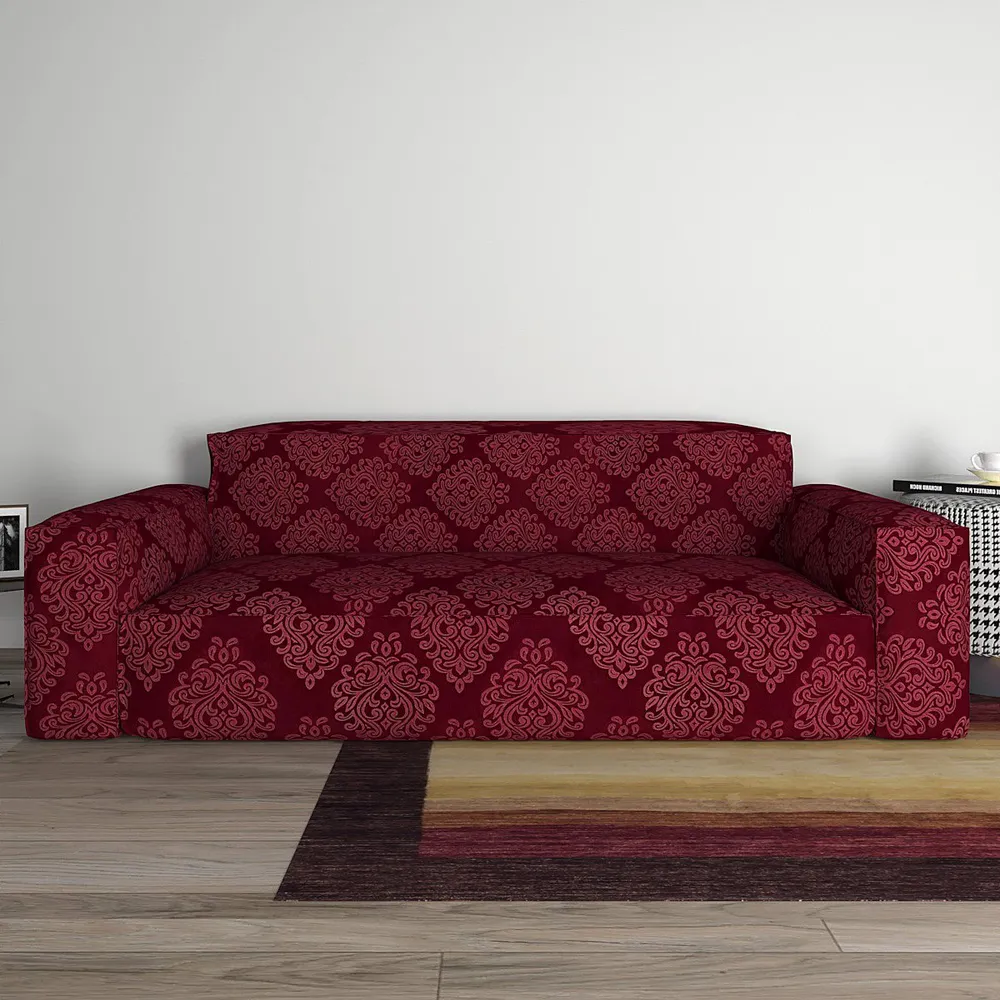 Cortina Spandex Stretchable Traditional Motif Maroon Sofa Slip cover