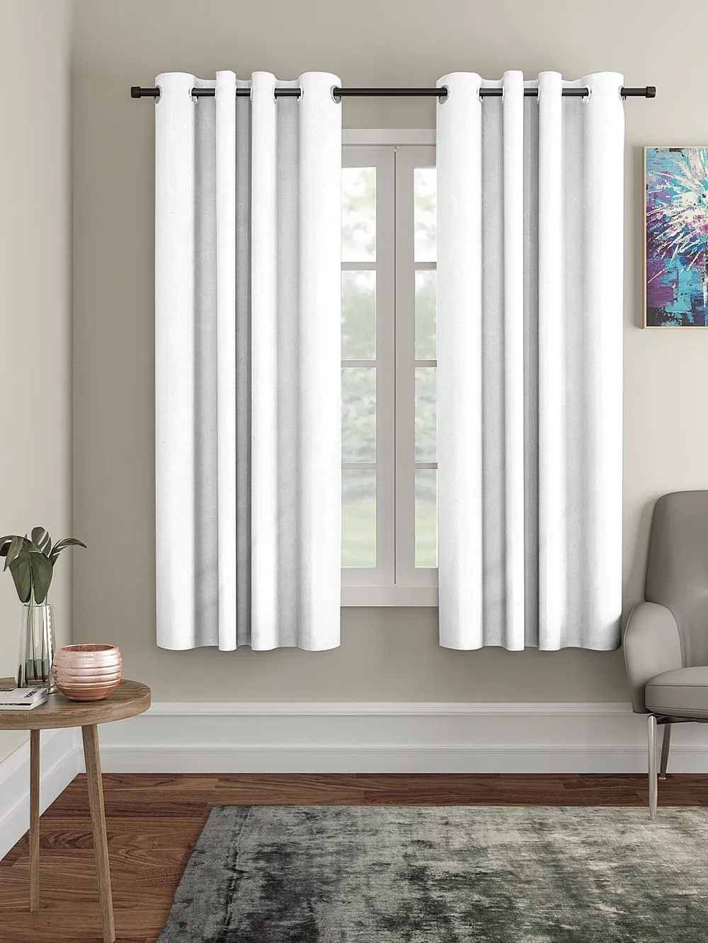 Cortina White Designer Eyelet Window Curtain Pack Of 2