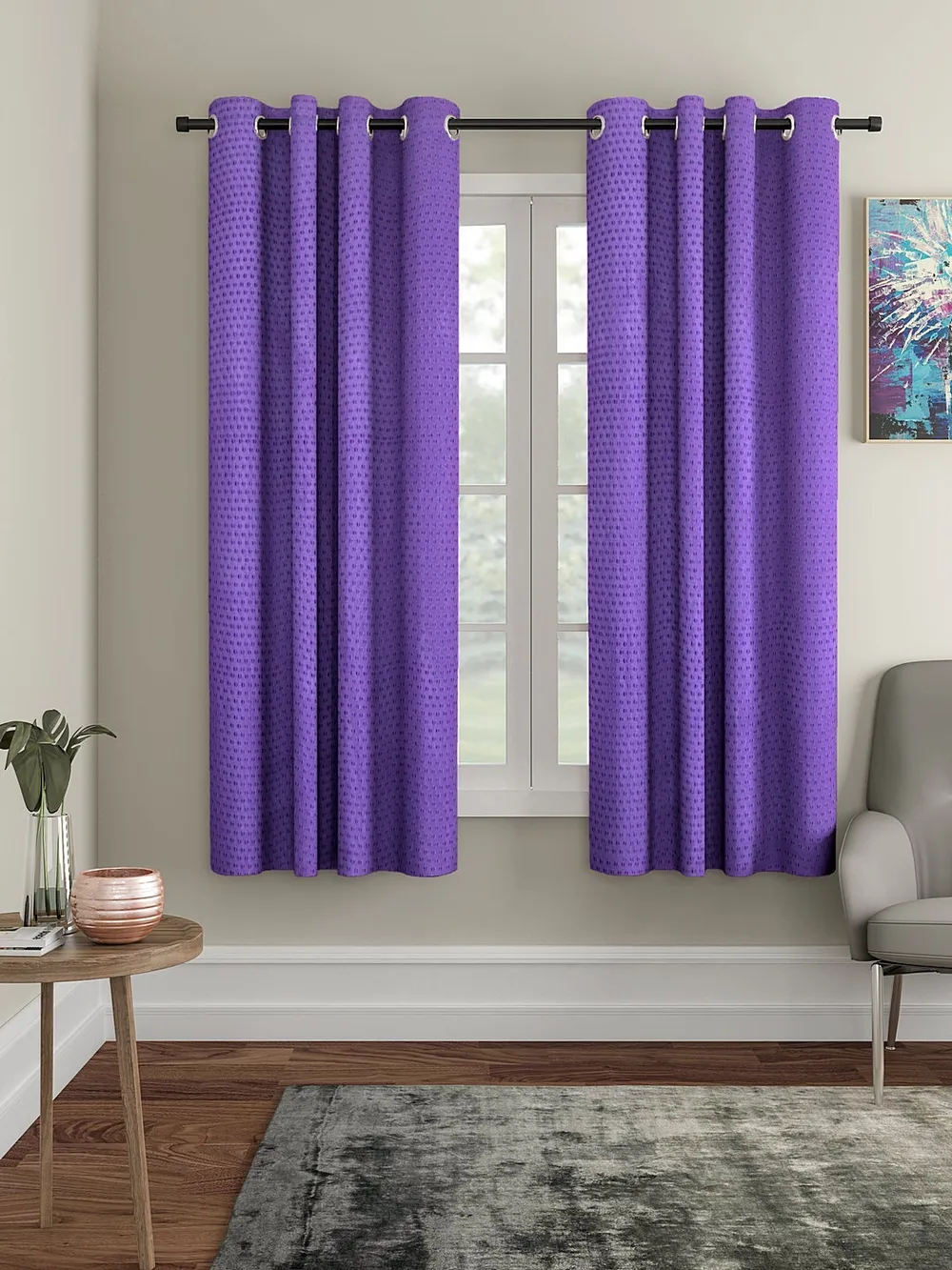 CortinaPurple Designer Eyelet Window Curtain Pack Of 2