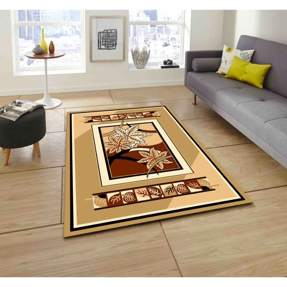 Crafted Floral Pattern Golden Polyester Area Carpet