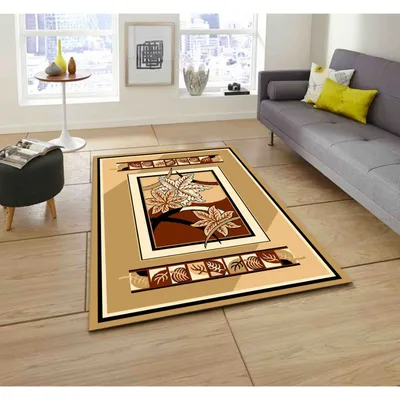 Crafted Floral Pattern Golden Polyester Area Carpet
