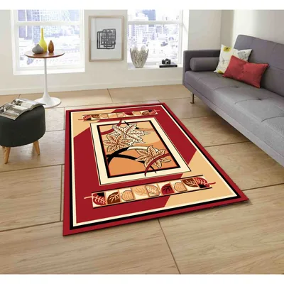 Crafted Floral Pattern Red Polyester Area Carpet