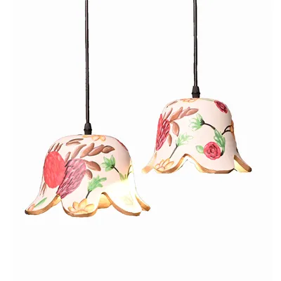 Crafted Flower Cut Multicolor Handpainted Terracotta Cluster Hanging Lamp