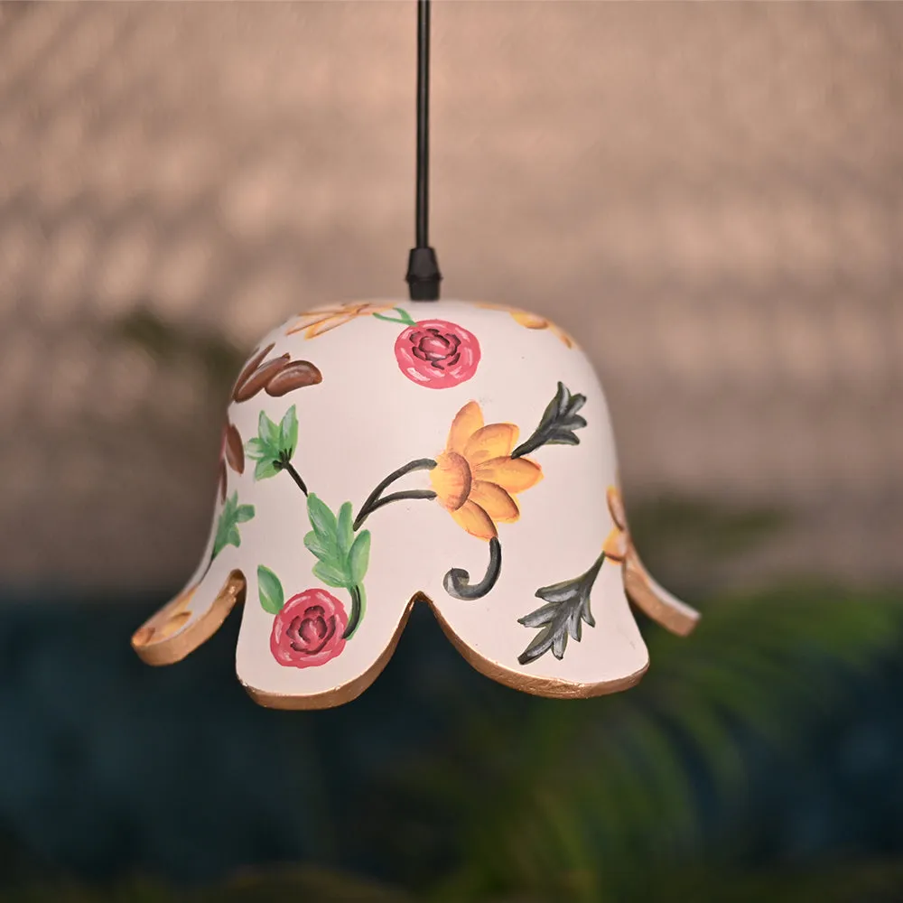Crafted Flower Cut Multicolor Handpainted Terracotta Hanging Lamp