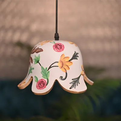 Crafted Flower Cut Multicolor Handpainted Terracotta Hanging Lamp