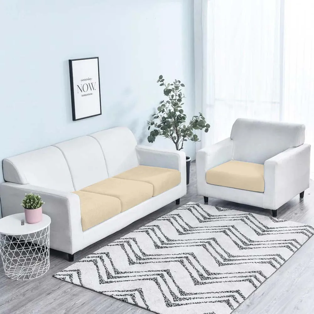 Creamy Layer Beige Strechable Sofa Seat Cover Set of 2/4/6/8