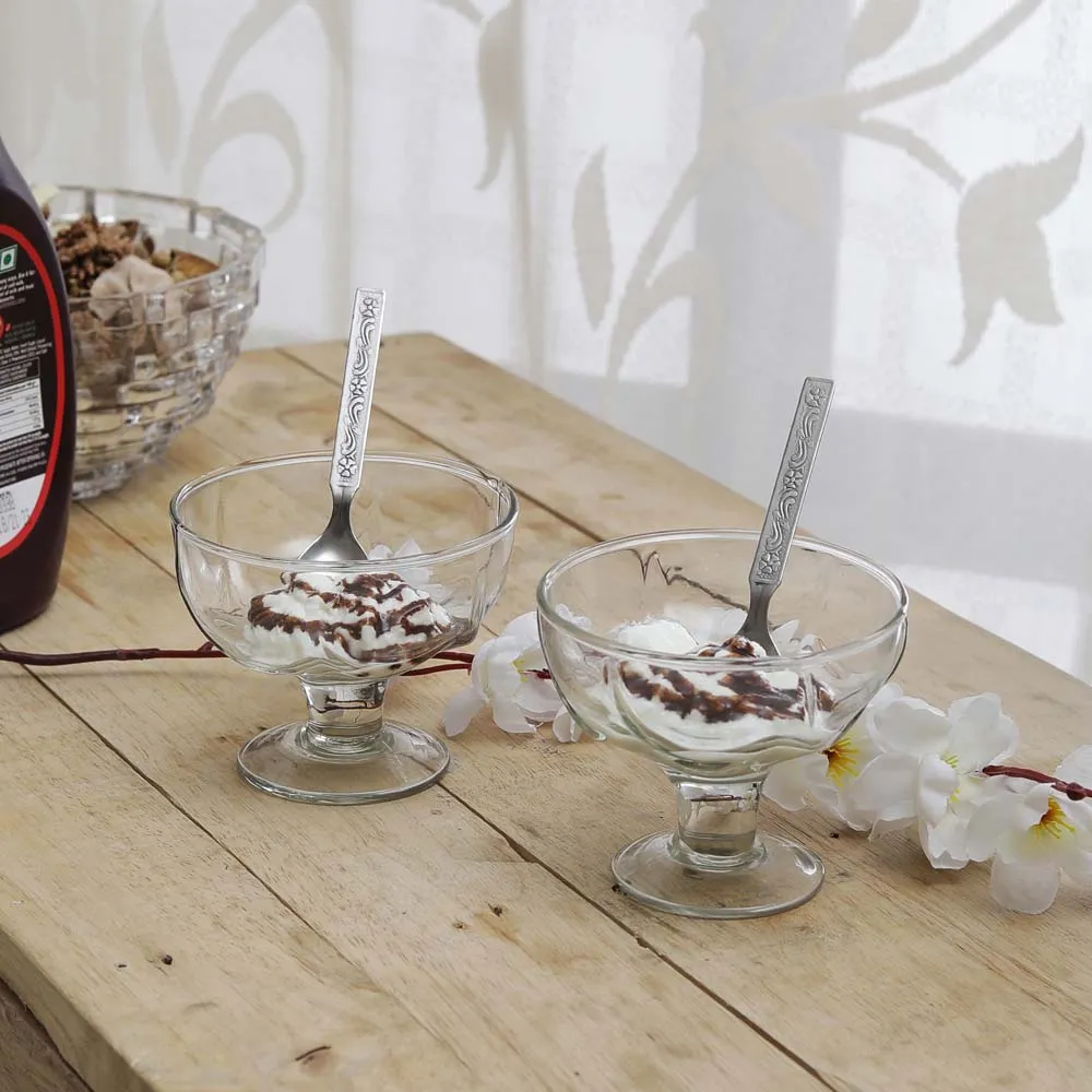Crystal Clear Ice Cream bowls Set Of 6 With Spoons