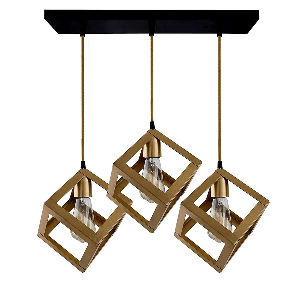 Cube Styled Golden Finish Cluster Ceiling Light
