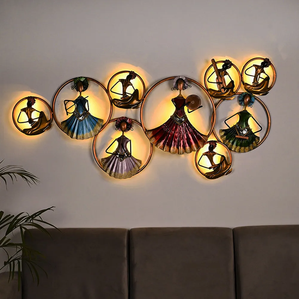 Cultural Ensemble Dancing Doll Metal Wall Art With Led Lights