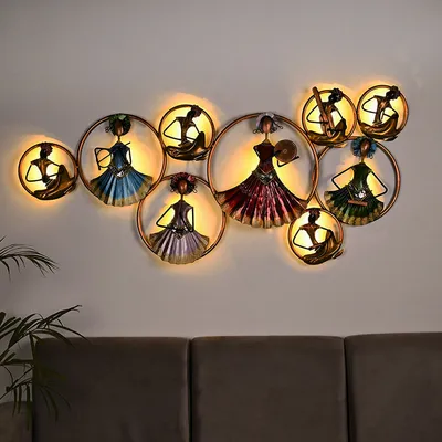 Cultural Ensemble Dancing Doll Metal Wall Art With Led Lights
