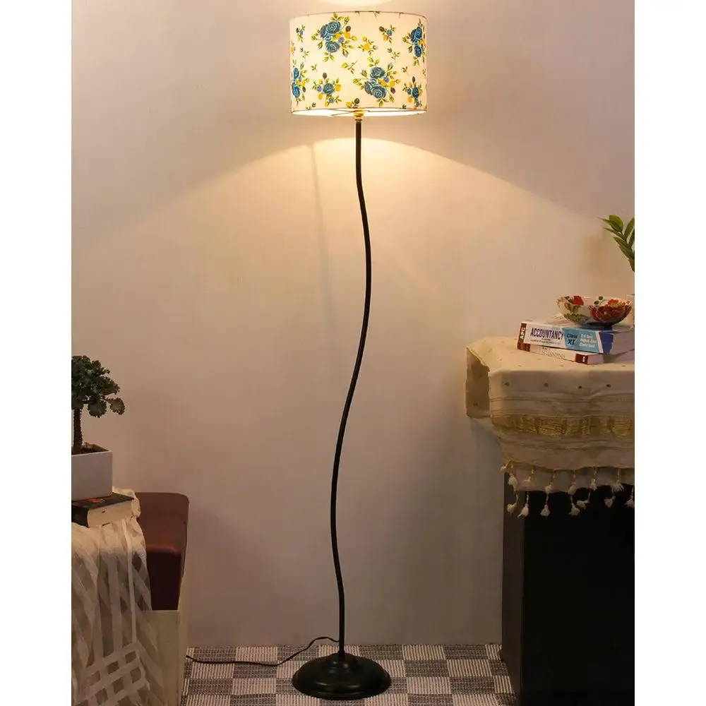 Curvy Multicolour Floor Lamp With Cotton Shade
