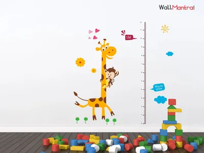 Cute Kids Height Meter Wall Decal With Animals Art
