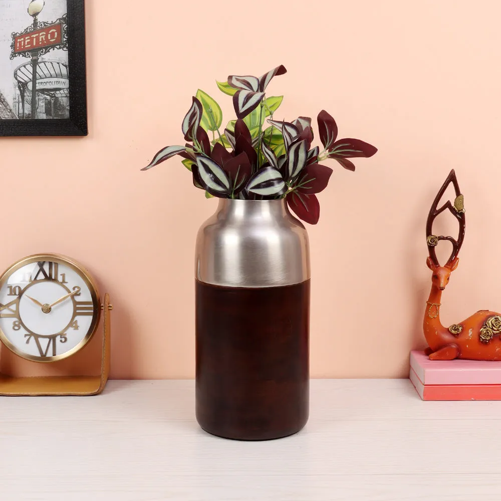 Cylindrical Deidra wood Silver & Black Vase - Small