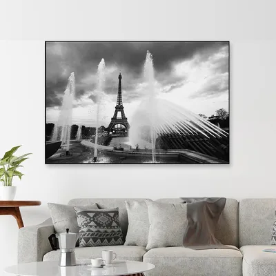 Dancing Fountain &amp; Eiffle Tower Monochromic Framed Wall Art