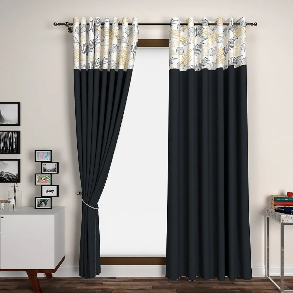 Dark Grey Floral Semi Designer Window Curtain