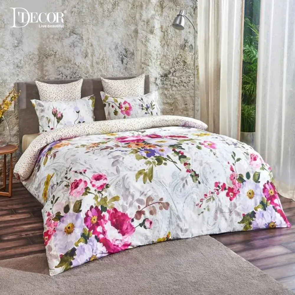 D'Decor Fuchsia Rose Icons Collection 100% Cotton Double Bedsheet With 2 Pillow Covers