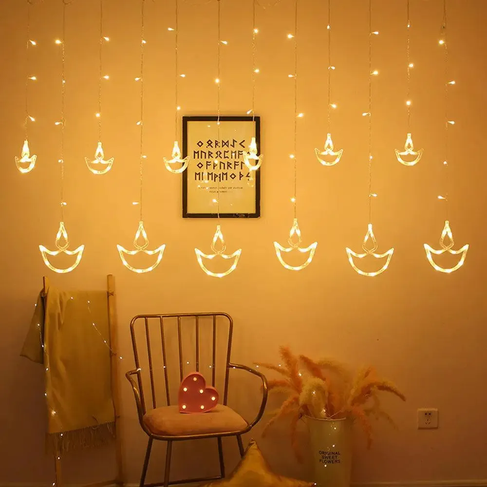 Decorative Diya Warm White String LED light With 8 Flashing Mode- 14 Pieces
